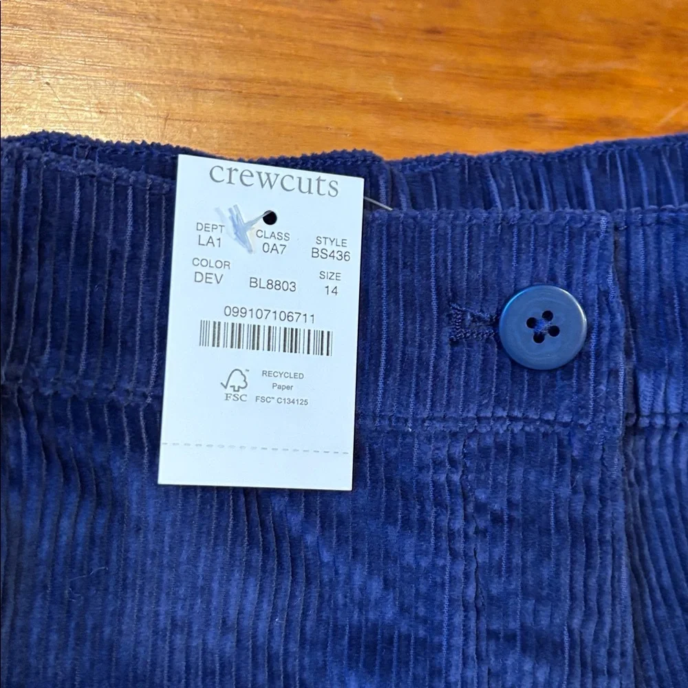 New! CREWCUTS 14 Blue Waled Corduroy Wide Leg Pants